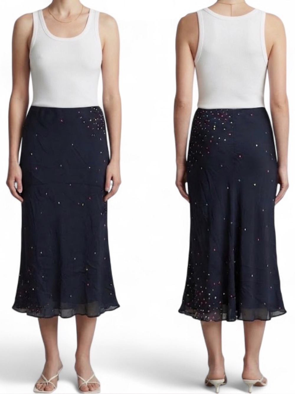 Vintage Her Style black rayon & polyester skirt with multicolored dots, size S